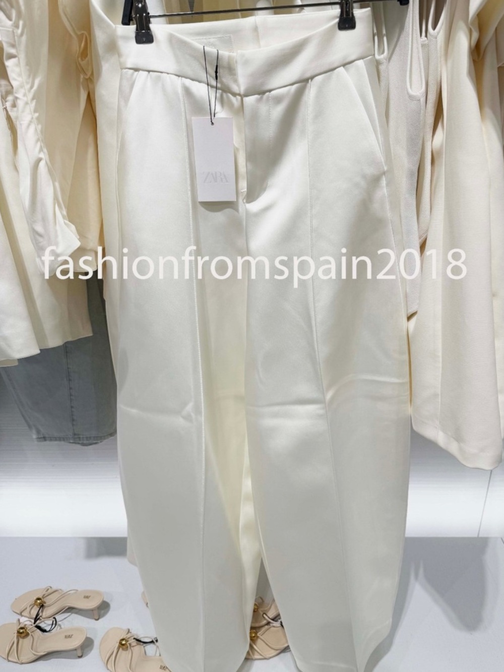 Zara Cream Wide-Leg Satin Trousers - Picture 6 of 8